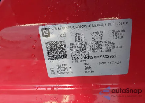 2021 Chevrolet Blazer Awd Rs из США, поврежденный, VIN 3GNKBKRSXMS532963